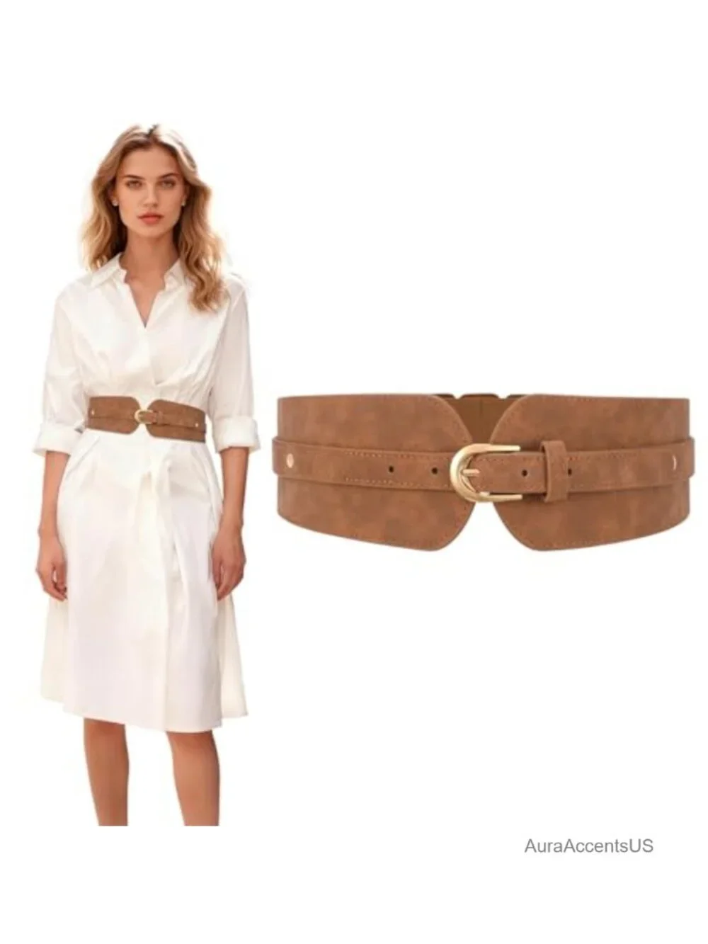 Womens Wide Elastic Waist Belt Stretch Cinch Belt PU Leather